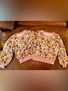 cheeky plum Pink-Trim Pumpkin & Floral Kids Sweatshirt